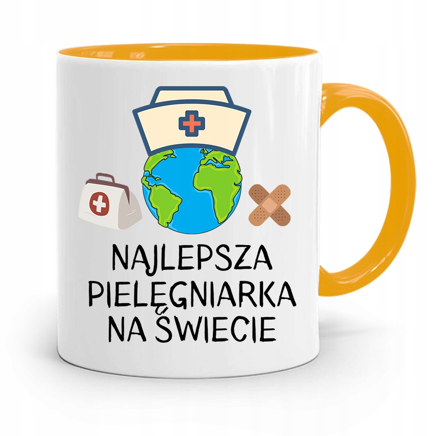 Kubek Żółty Prezent Dla Pielęgniarki Najlepsza Z Nadrukiem Ze Zdjęciem
