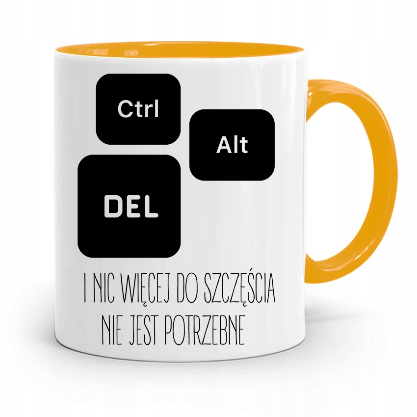 Kubek Żółty Informatyka Programisty Ctrl Alt Del Z Nadrukiem Ze Zdjęciem