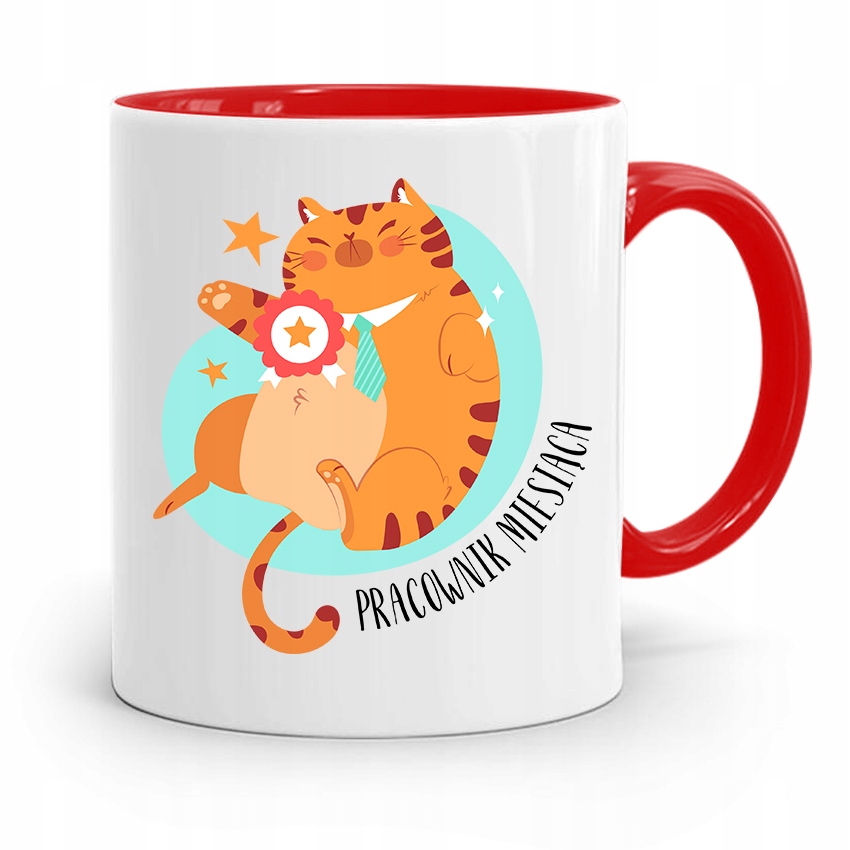 Dla Pracownika Kubek Czerwony Pracownik Miesiąca Z Nadrukiem Ze Zdjęciem