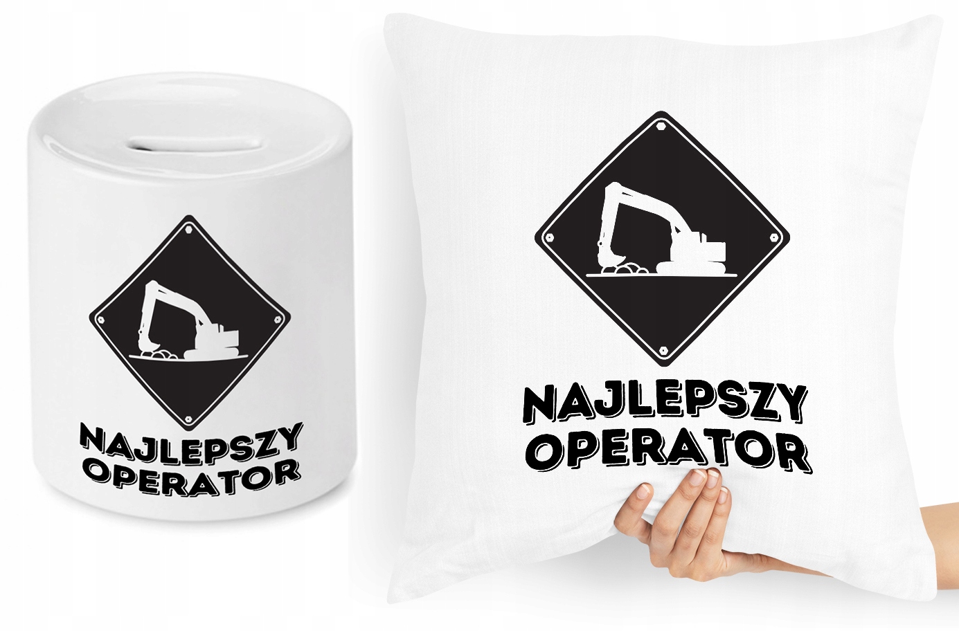 Dla Budowlańca Zestaw Poduszka + Skarbonka Z Nadrukiem Ze Zdjęciem