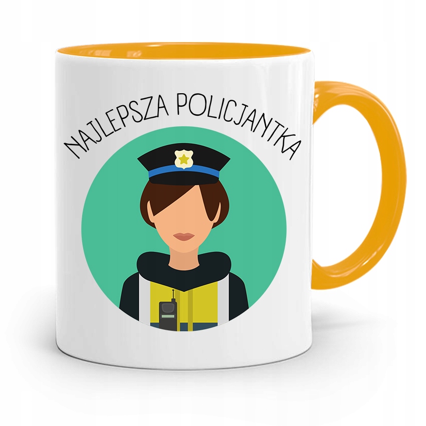 Kubek Żólty Dla Najlepszego Policjanta Policjantki Z Nadrukiem Ze Zdjęciem