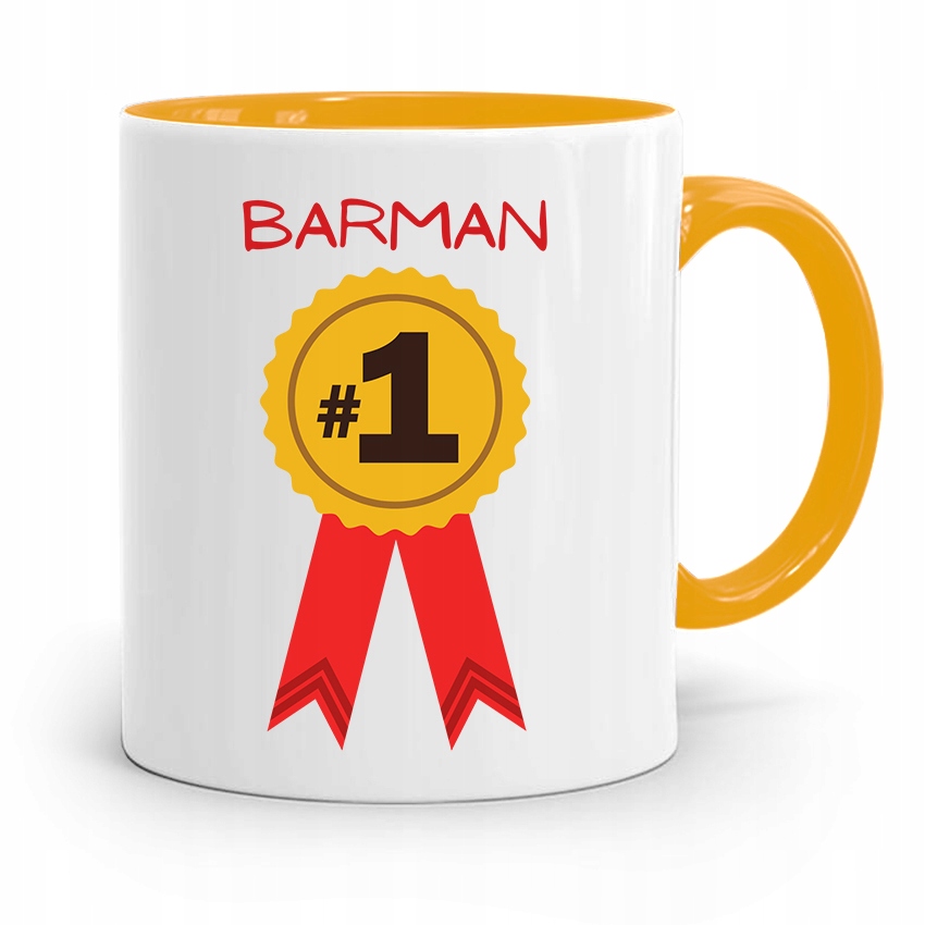 Kubek Żółty Dla Barmana Barman Numer Jeden Prezent Z Nadrukiem Ze Zdjęciem