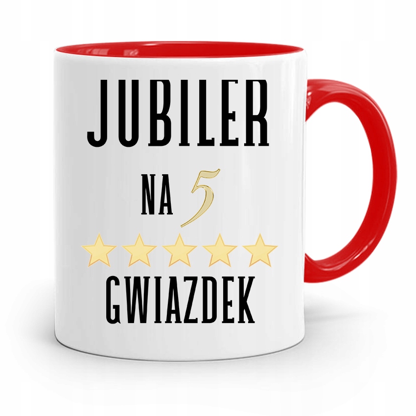 Dla Jubilera Kubek Czerwony Jubiler Na 5 Gwiazdek Z Nadrukiem Ze Zdjęciem