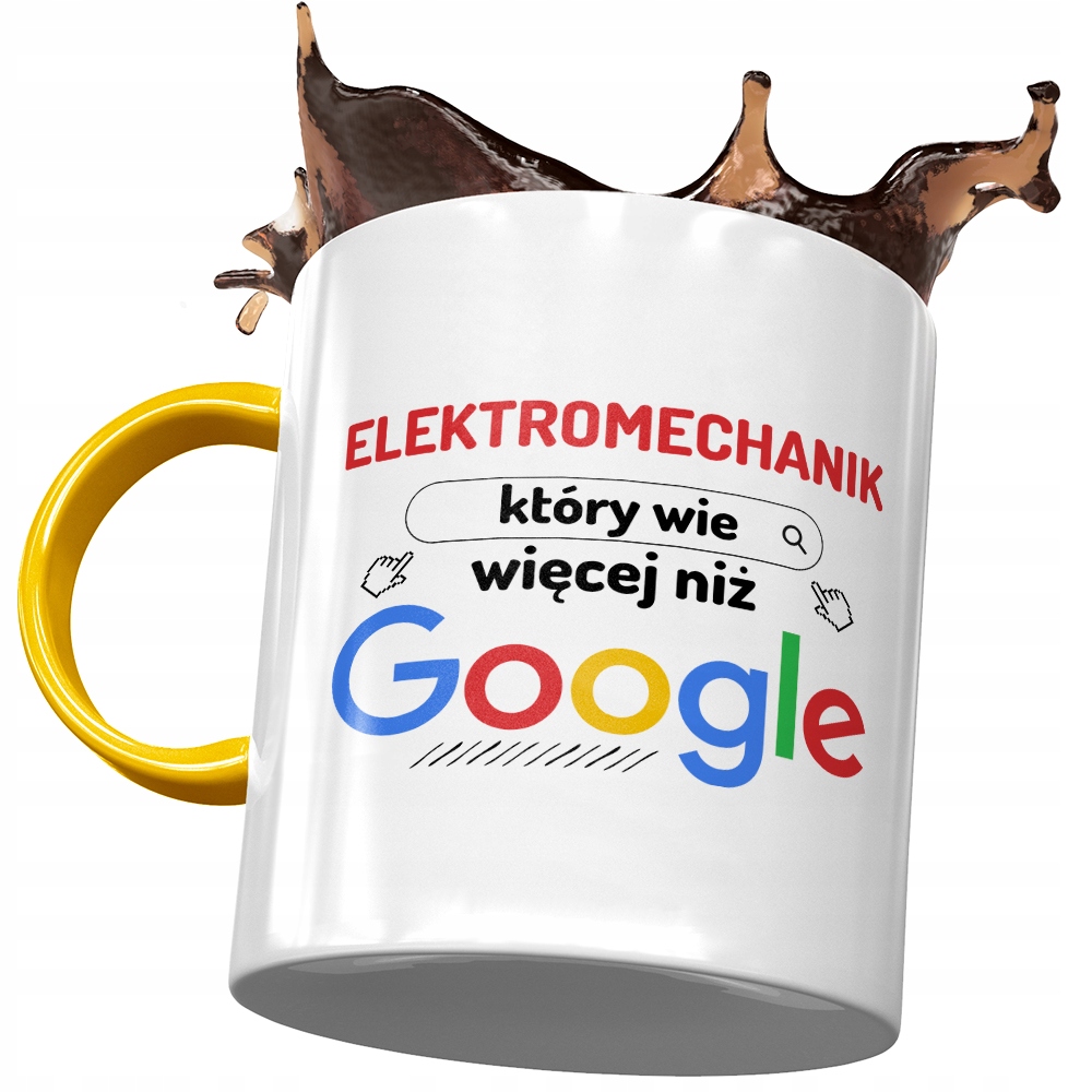 Kubek Żółty Dla Elektromechanika Więcej Niż Google Z Nadrukiem Ze Zdjęciem