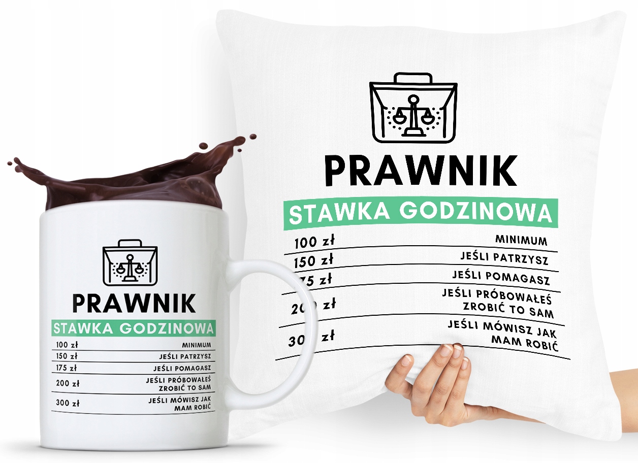 Zestaw Poduszka + Kubek Prezent Dla Prawnika Z Nadrukiem Ze Zdjęciem