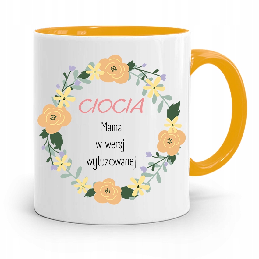 Kubek Żółty Prezent Dla Cioci W Wersji Wyluzowanej Z Nadrukiem Ze Zdjęciem
