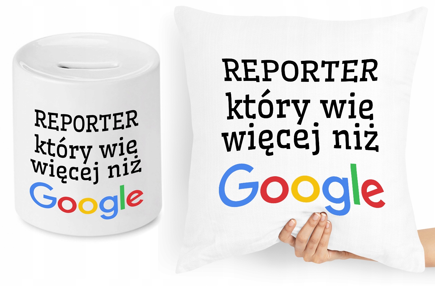 Dla Dziennikarza Zestaw Poduszka + Skarbonka Z Nadrukiem Ze Zdjęciem