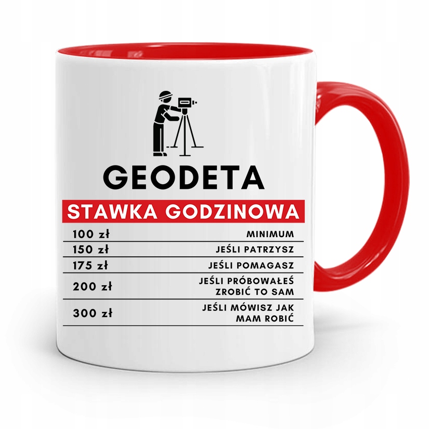 Kubek Czerwony Dla Geodety Stawka Godzinowa Z Nadrukiem Ze Zdjęciem