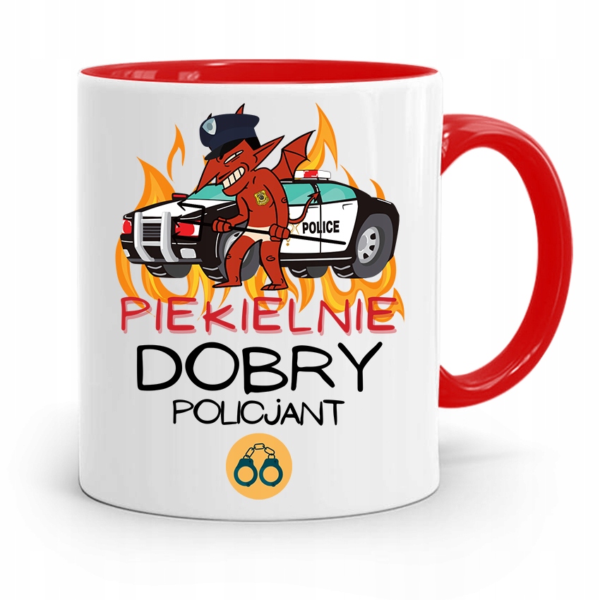 Kubek Czerwony Dla Piekielnie Dobrego Policjanta Z Nadrukiem Ze Zdjęciem