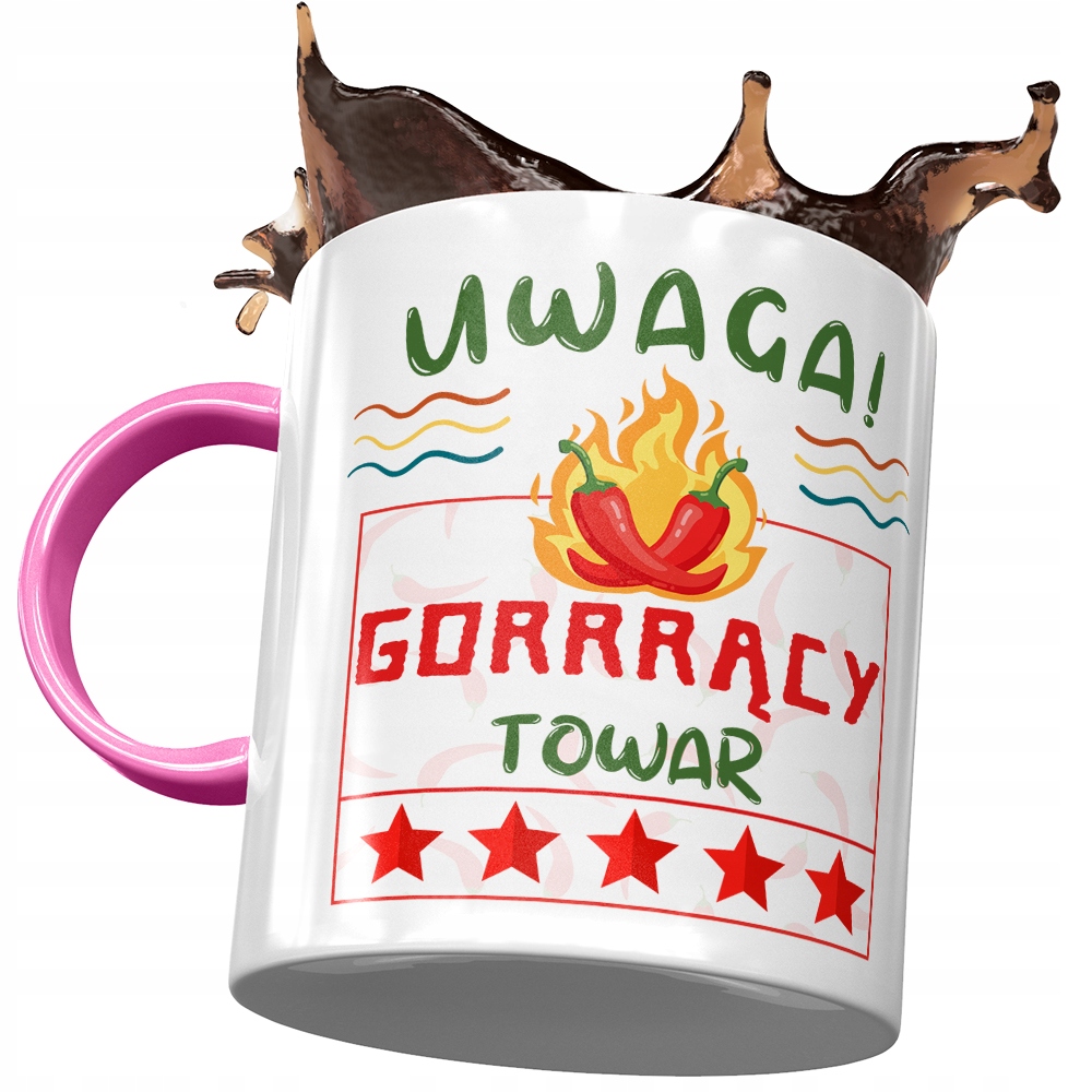 Kubek Różowy Śmieszny Uwaga Gorrrący Towar Z Nadrukiem Ze Zdjęciem