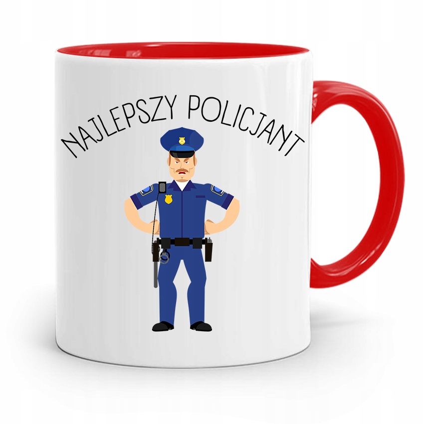 Kubek Czerwony Prezent Dla Najlepszego Policjanta Z Nadrukiem Ze Zdjęciem