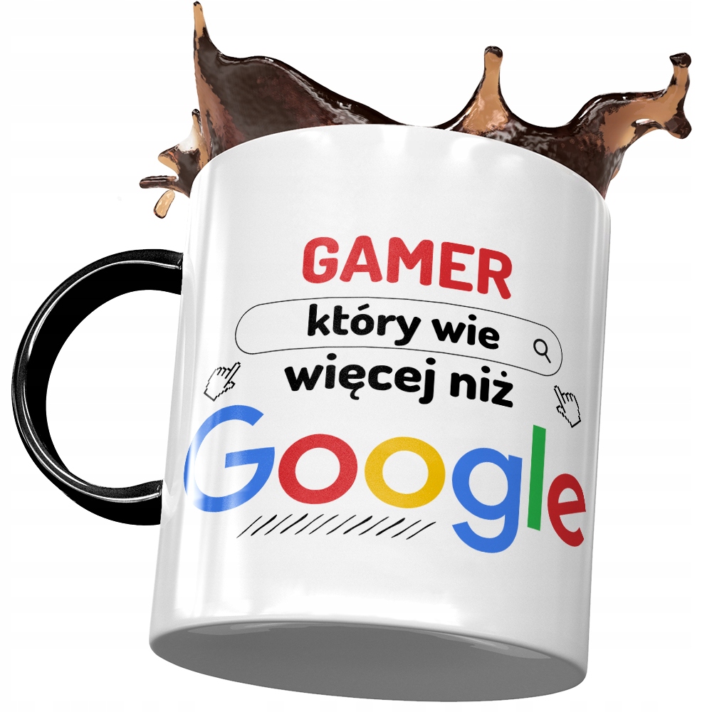Kubek Czarny Dla Gamera Wie Więcej Niż Google Z Nadrukiem Ze Zdjęciem