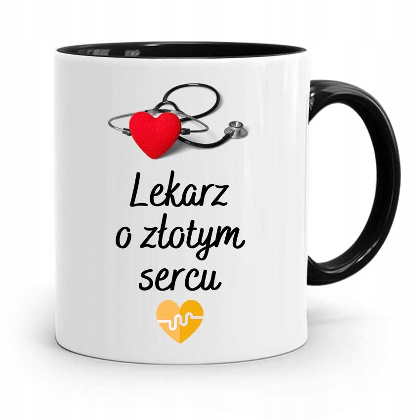 Kubek Czarny Dla Doktora Lekarz O Złotym Sercu Z Nadrukiem Ze Zdjęciem