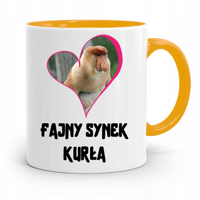 Kubek Żółty Prezent Dla Syna Fajny Synek Kurła Z Nadrukiem Ze Zdjęciem