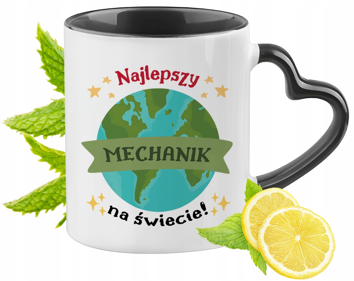 Kubek Czarny Z Uszkiem W Kształcie Serca Dla Mechanika Na Prezent