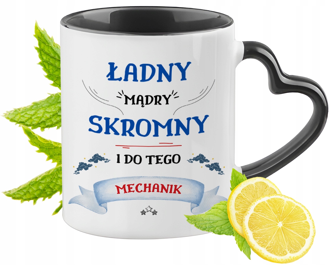 Dla Mechanika Kubek Czarny Z Uszkiem W Kształcie Serca Na Prezent