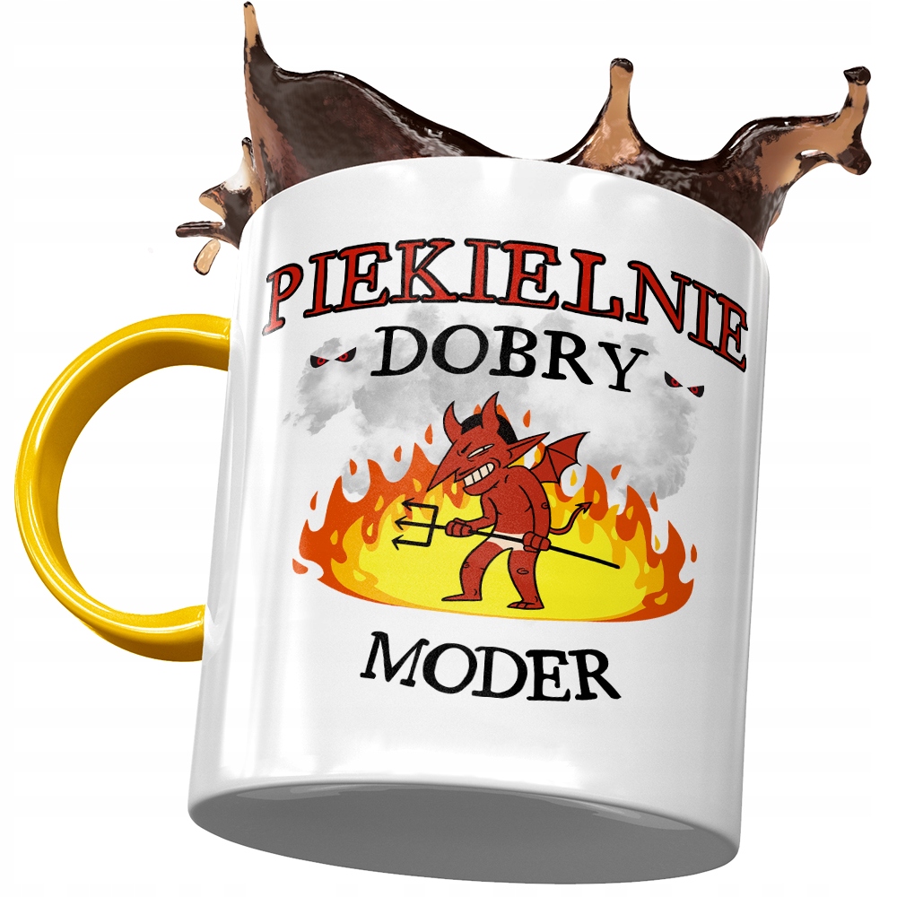 Kubek Żółty Dla Modera Piekielnie Dobry Moder Z Nadrukiem Ze Zdjęciem
