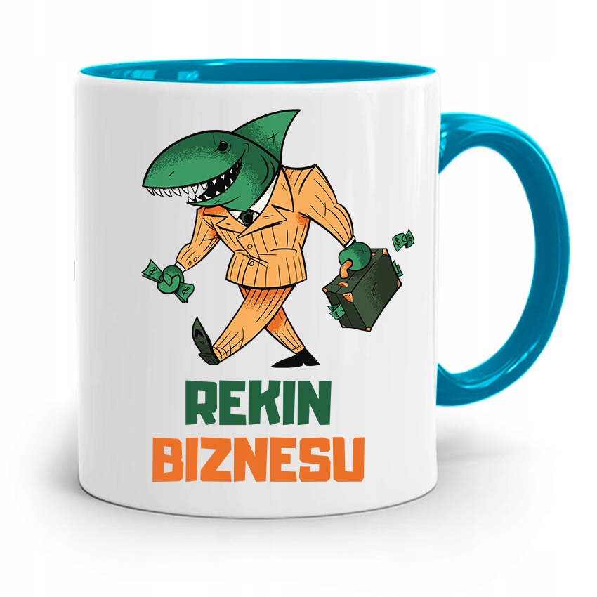 Kubek Błękitny Dla Kierownika Rekin Biznesu Z Nadrukiem Ze Zdjęciem