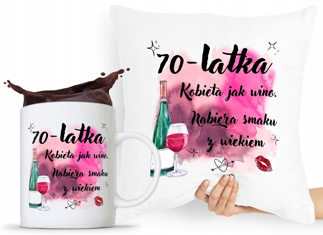 Zestaw Poduszka + Kubek Na Urodziny 70 70Te 70-Te Z Nadrukiem Ze Zdjęciem