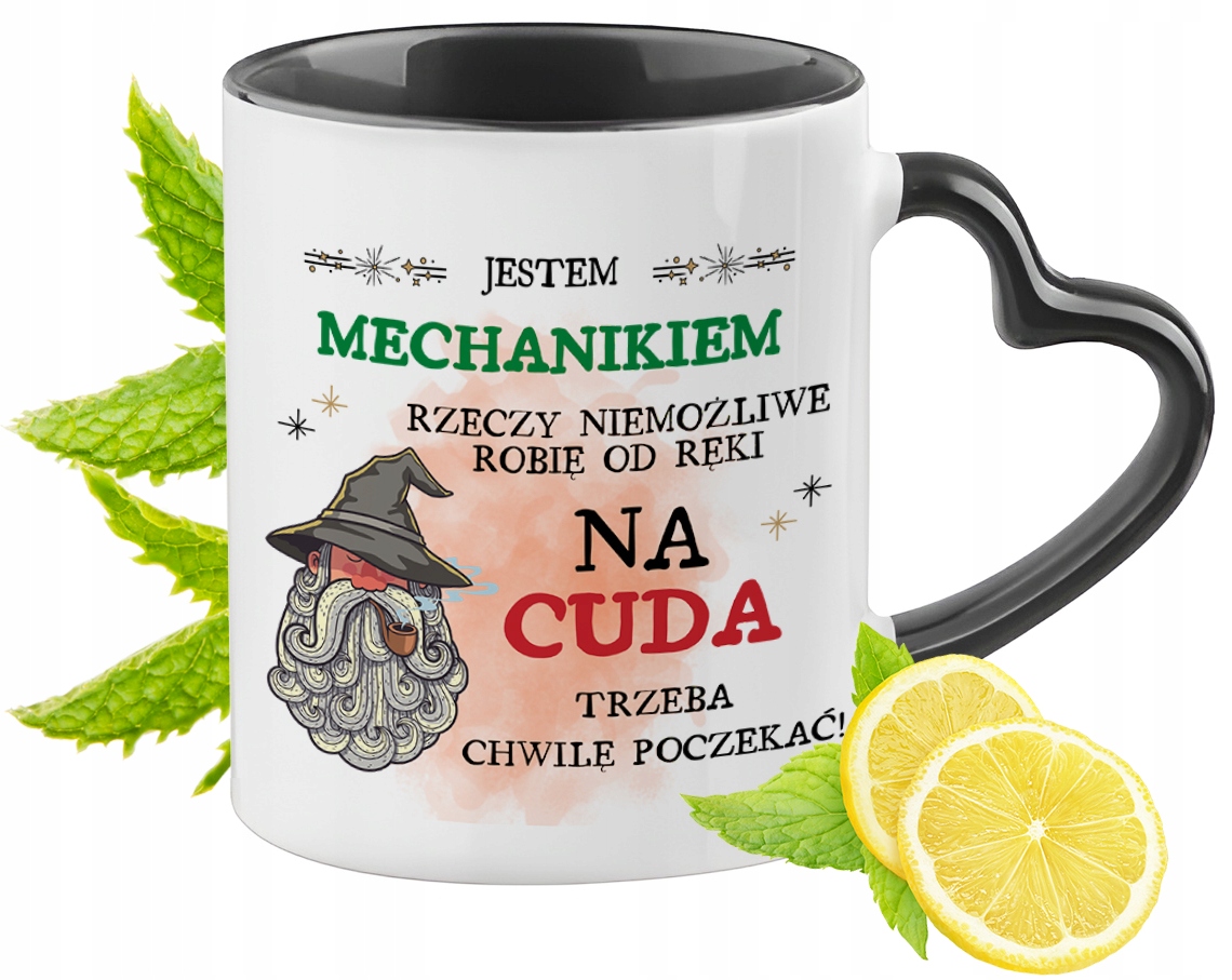 Dla Mechanika Kubek Czarny Z Uszkiem W Kształcie Serca Na Prezent
