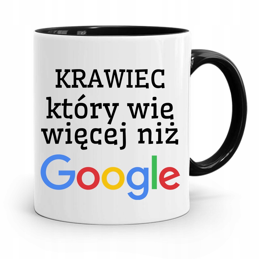 Kubek Czarny Krawca Który Wie Więcej Niż Google Z Nadrukiem Ze Zdjęciem