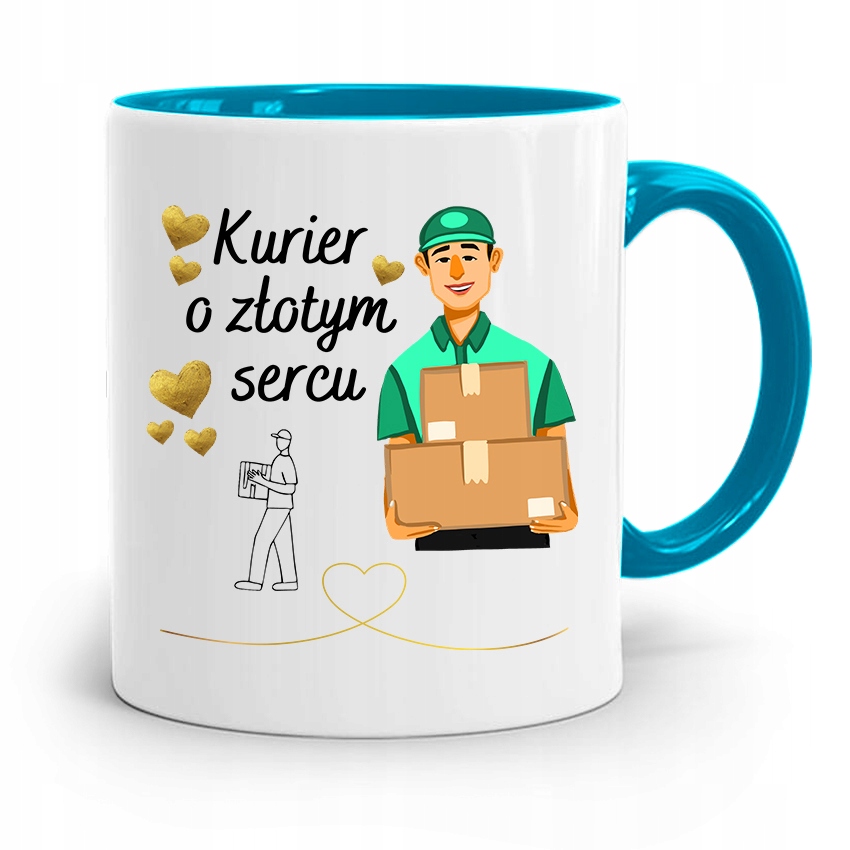 Kubek Błękitny Dla Kuriera O Złotym Sercu Prezent Z Nadrukiem Ze Zdjęciem