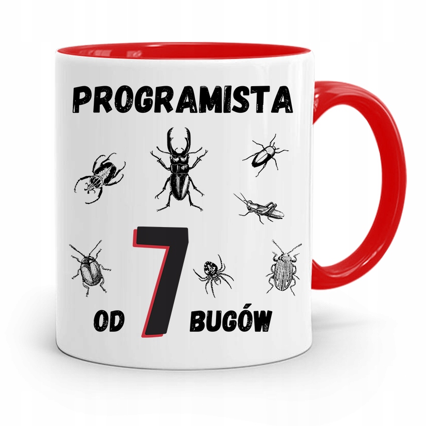 Kubek Czerwony Informatyka Programisty Od 7 Bugów Z Nadrukiem Ze Zdjęciem