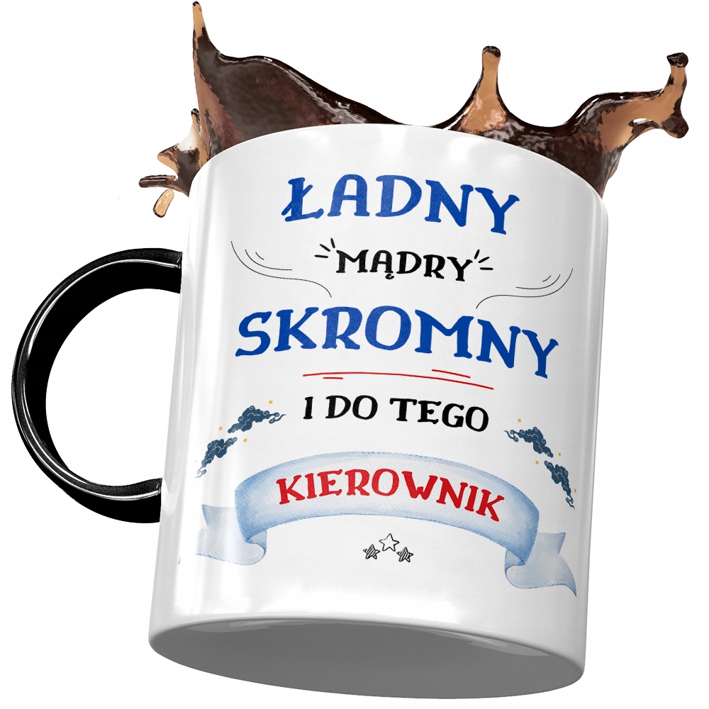 Kubek Czarny Dla Kierownika Ładny Mądry Skromny Z Nadrukiem Ze Zdjęciem