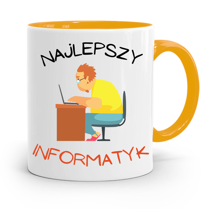 Kubek Żółty Informatyka Programisty Najlepszy Inf Z Nadrukiem Ze Zdjęciem