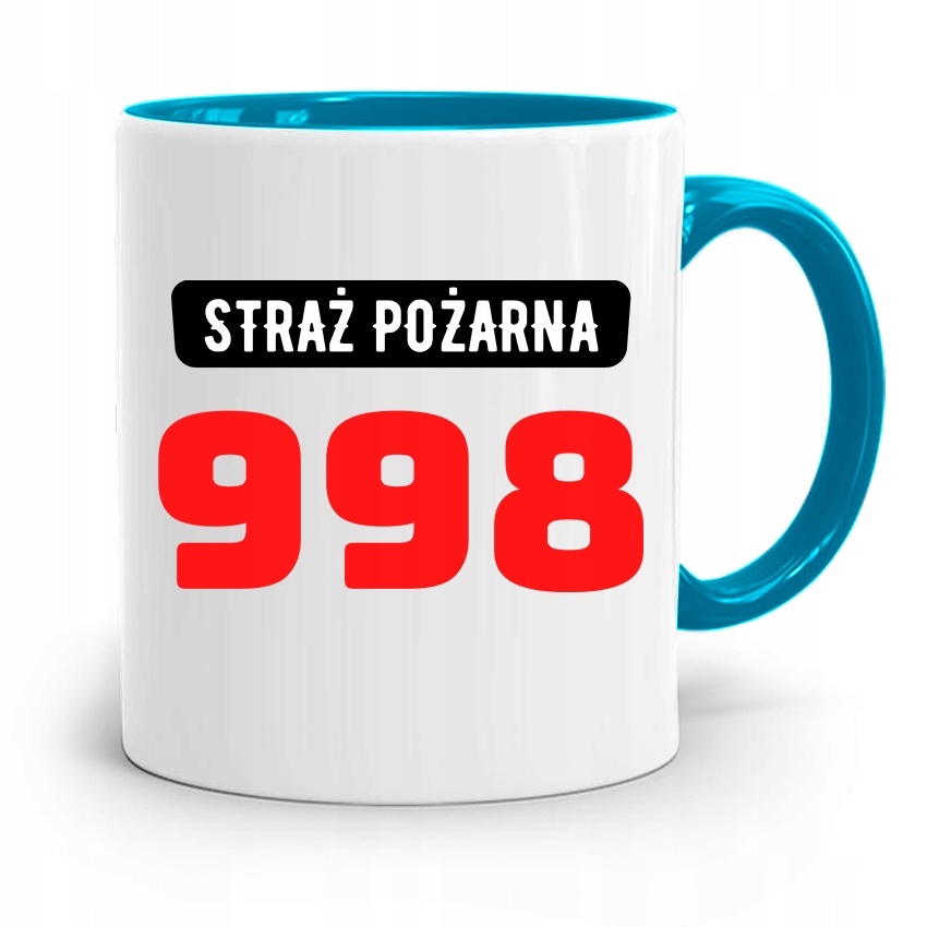 Kubek Błękitny Dla Strażaka Numer Straż Pożarna Z Nadrukiem Ze Zdjęciem