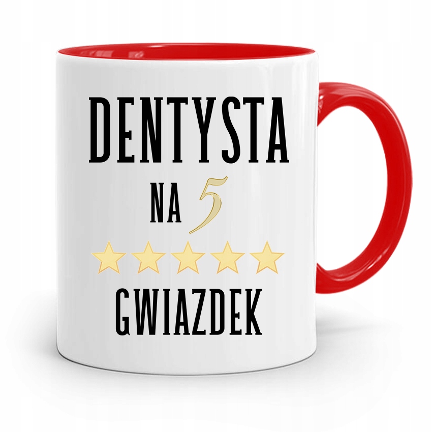 Kubek Czerwony Prezent Dentysty Na 5 Gwiazdek Z Nadrukiem Ze Zdjęciem