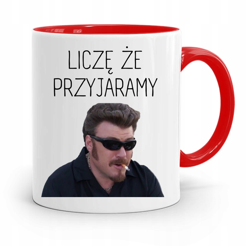 Kubek Czerwony Śmieszny Zabawny Przyjaramy Z Nadrukiem Ze Zdjęciem