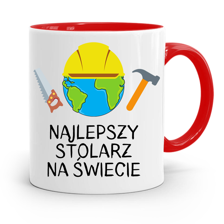 Kubek Czerwony Stolarza Najlepszy Stolarz Świata Z Nadrukiem Ze Zdjęciem