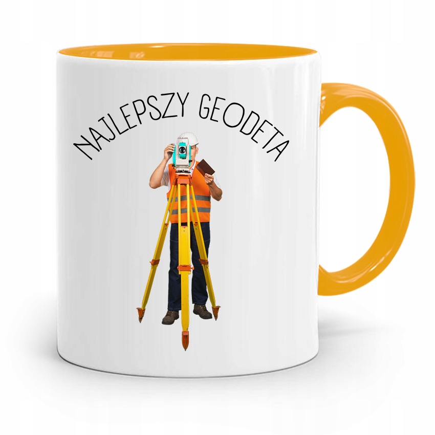 Kubek Żółty Dla Geodety Najlepszy Geodeta Prezent Z Nadrukiem Ze Zdjęciem