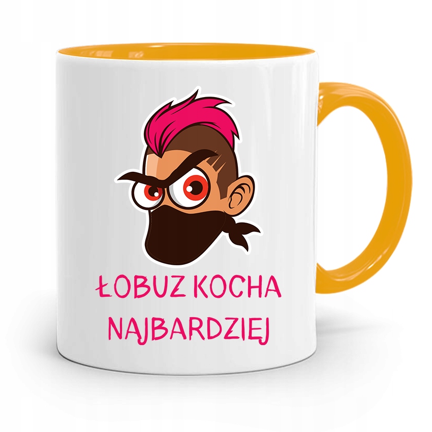 Kubek Żółty Dla Chłopaka Łobuz Kocha Najbardziej Z Nadrukiem Ze Zdjęciem