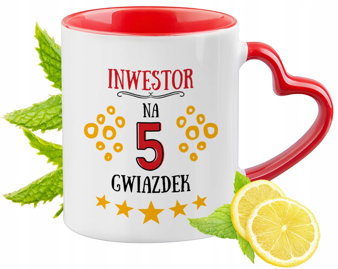 Kubek Czerwony Z Uszkiem W Kształcie Serca Dla Inwestora Na Prezent