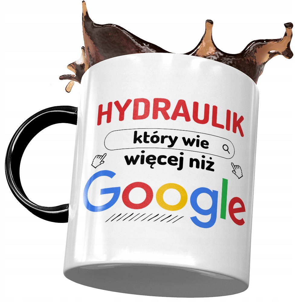 Kubek Czarny Hydraulika Wie Więcej Niż Google Z Nadrukiem Ze Zdjęciem