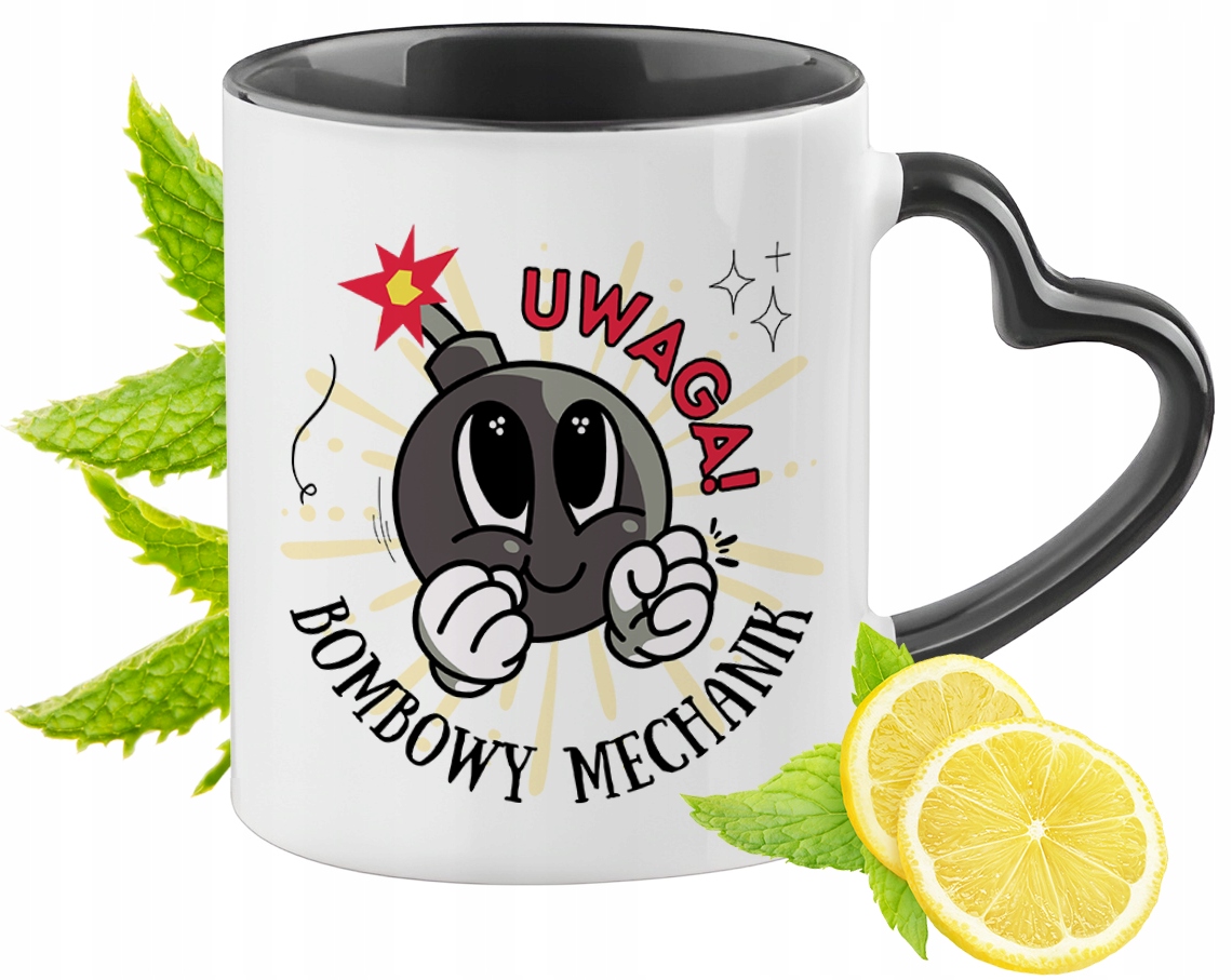 Kubek Czarny Z Uszkiem W Kształcie Serca Dla Mechanika Na Prezent