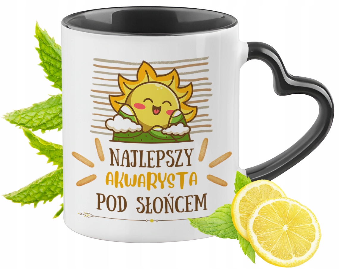 Kubek Czarny Z Uszkiem W Kształcie Serca Dla Akwarysty Na Prezent