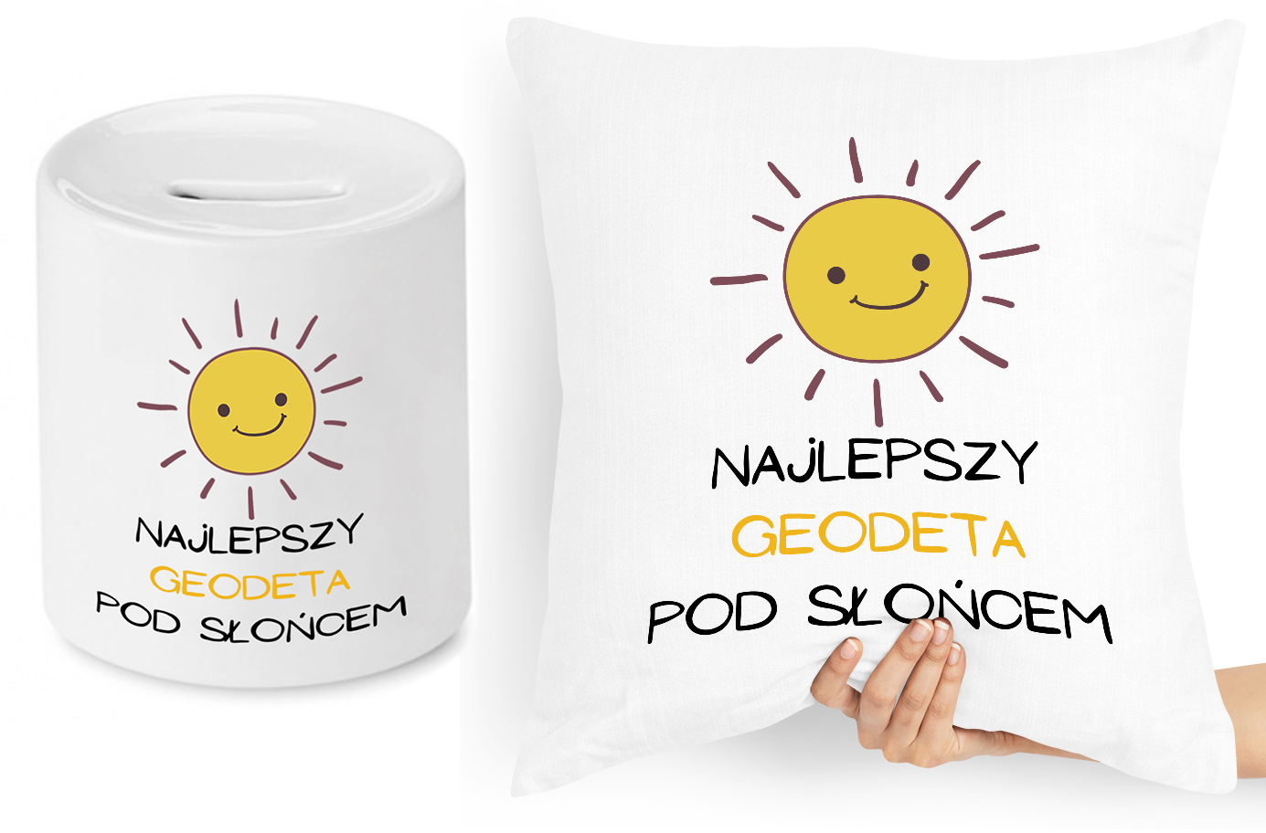 Dla Geodety Zestaw Poduszka + Skarbonka Prezent Z Nadrukiem Ze Zdjęciem