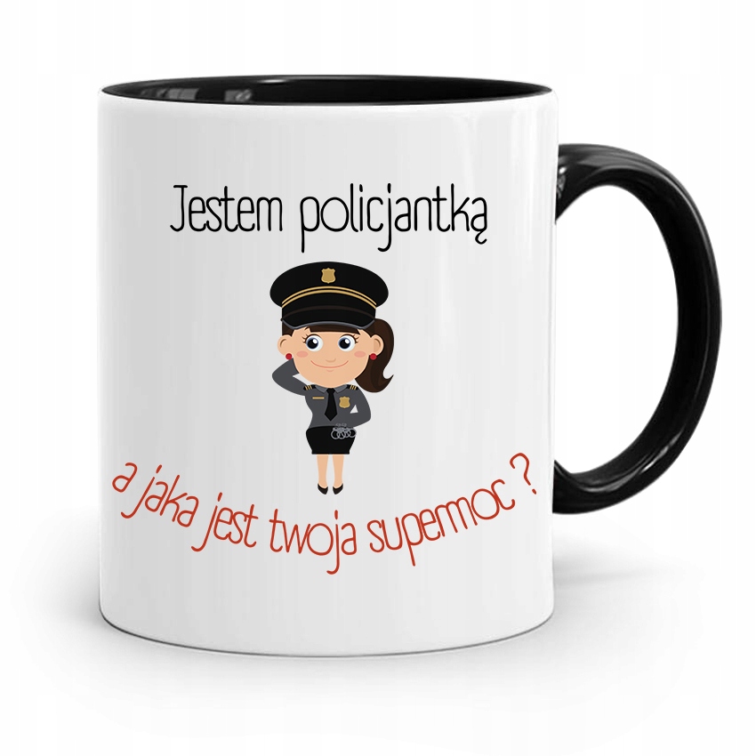 Kubek Czarny Dla Policjanta Policjantki Supermoc? Z Nadrukiem Ze Zdjęciem