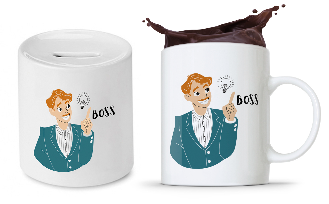 Dla Szefa Szefowej Zestaw Kubek + Skarbonka Z Nadrukiem Ze Zdjęciem