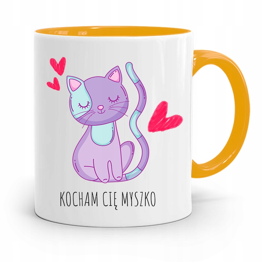 Kubek Żółty Na Walentynki Kocham Cię Myszko Z Nadrukiem Ze Zdjęciem