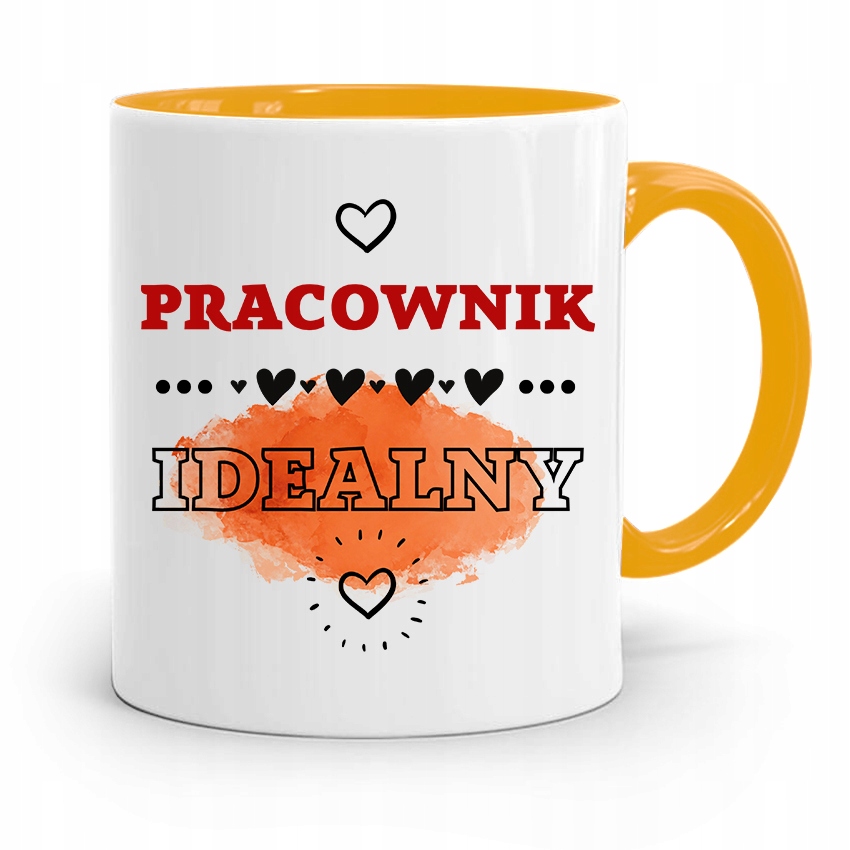 Dla Pracownika Kubek Żółty Pracownik Idealny Z Nadrukiem Ze Zdjęciem