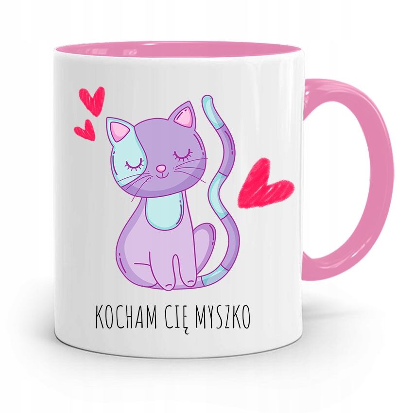 Kubek Różowy Na Walentynki Kocham Cię Myszko Z Nadrukiem Ze Zdjęciem