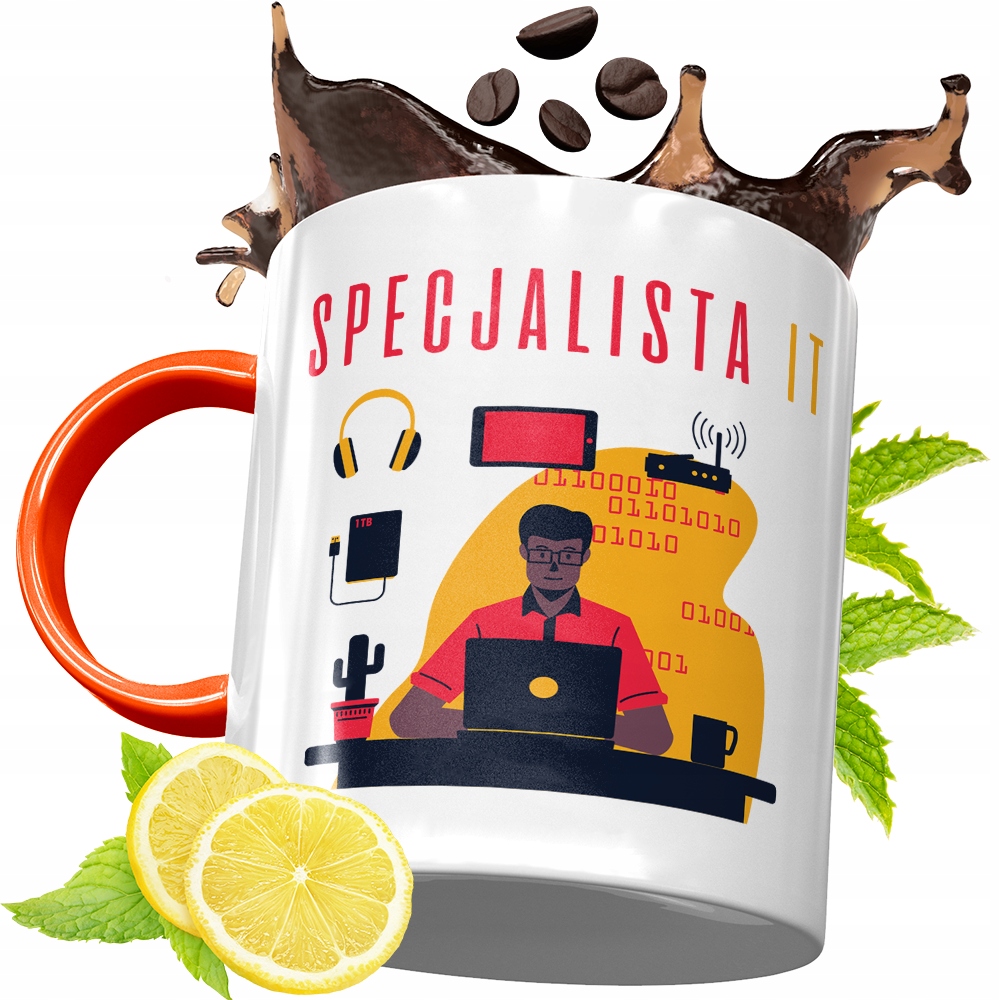 Kubek Pomarańczowy Dla Informatyka Programisty Z Nadrukiem Ze Zdjęciem