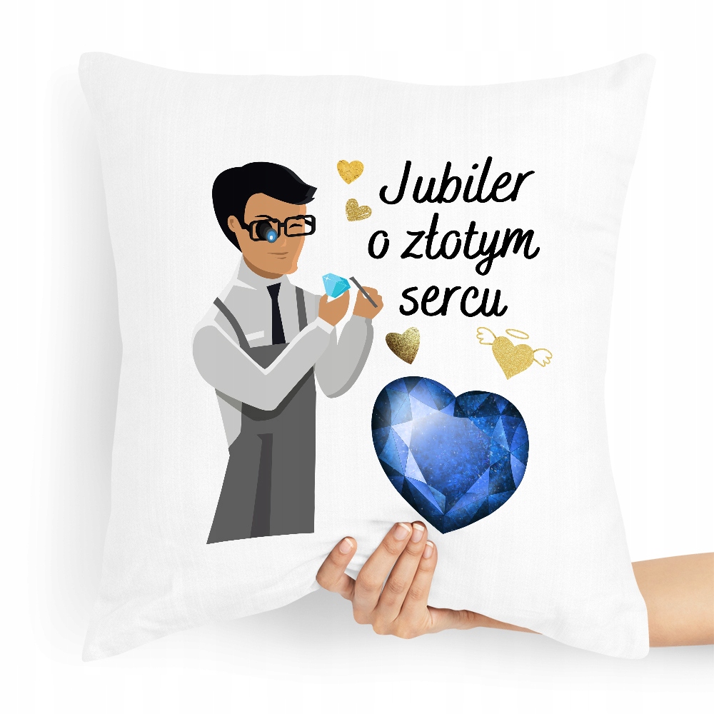 Prezent Poduszka Dla Jubilera O Złotym Sercu Z Nadrukiem Ze Zdjęciem Z Nadr