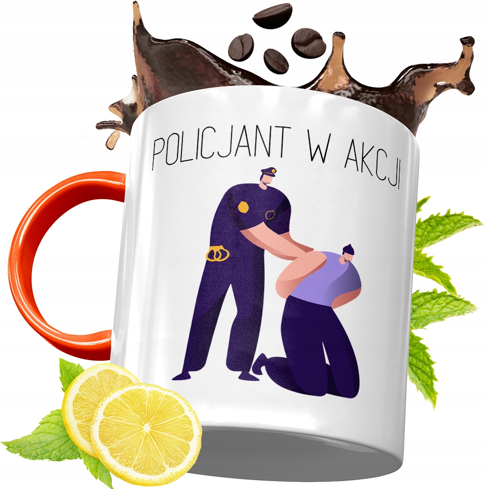 Kubek Pomarańczowy Dla Policjanta Idealny Prezent Z Nadrukiem Ze Zdjęciem