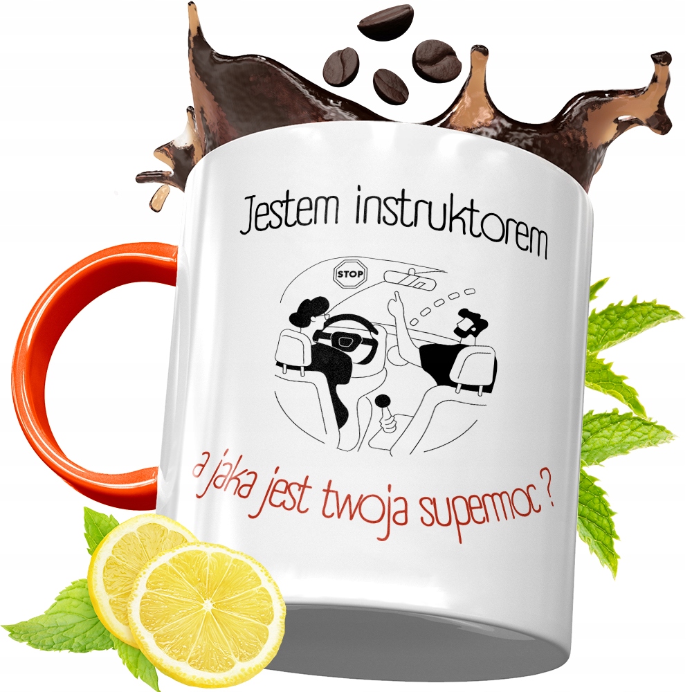 Kubek Pomarańczowy Dla Instruktora Prezent Z Nadrukiem Ze Zdjęciem