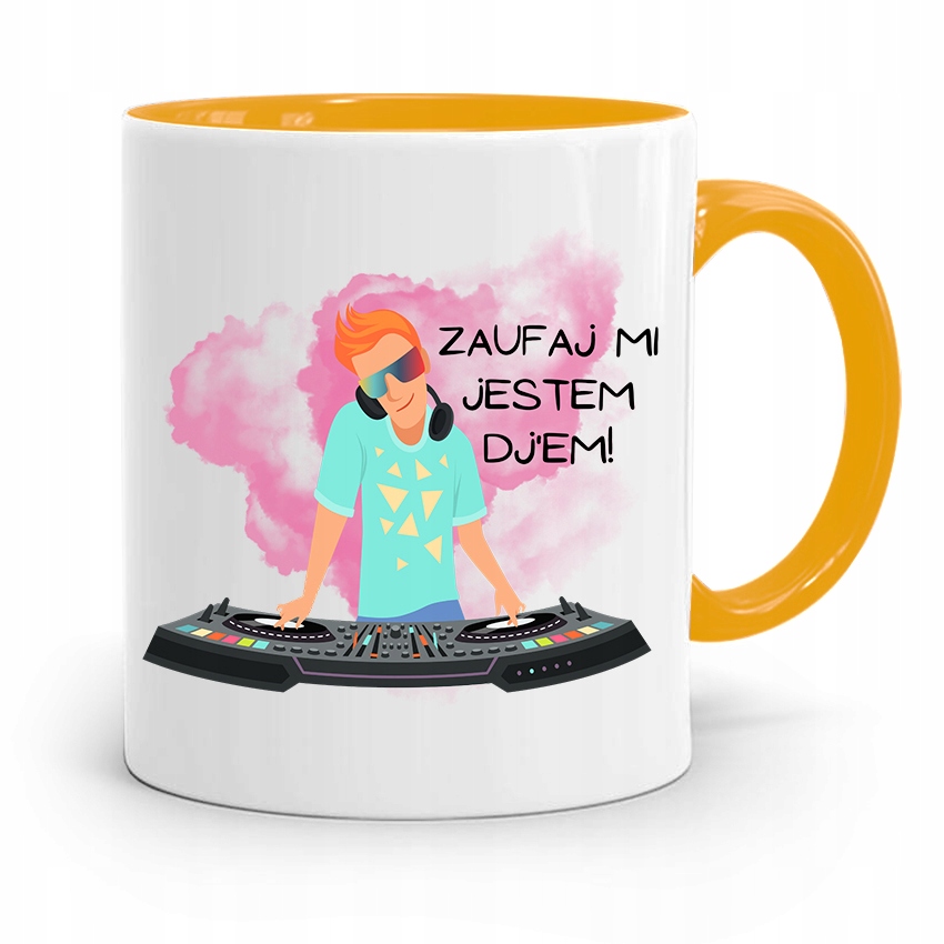 Dla Dja Muzyka Kubek Żółty Zaufaj Mi Jestem Dj! Z Nadrukiem Ze Zdjęciem